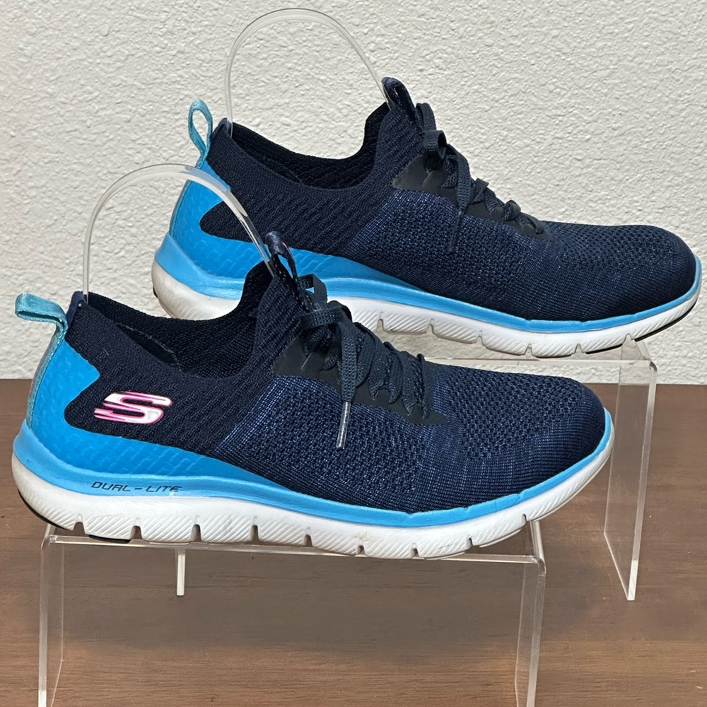 SKECHERS Sport Women’s Cooling Memory Foam Lace Up Sneaker, Navy Blue, SZ 8.5 W